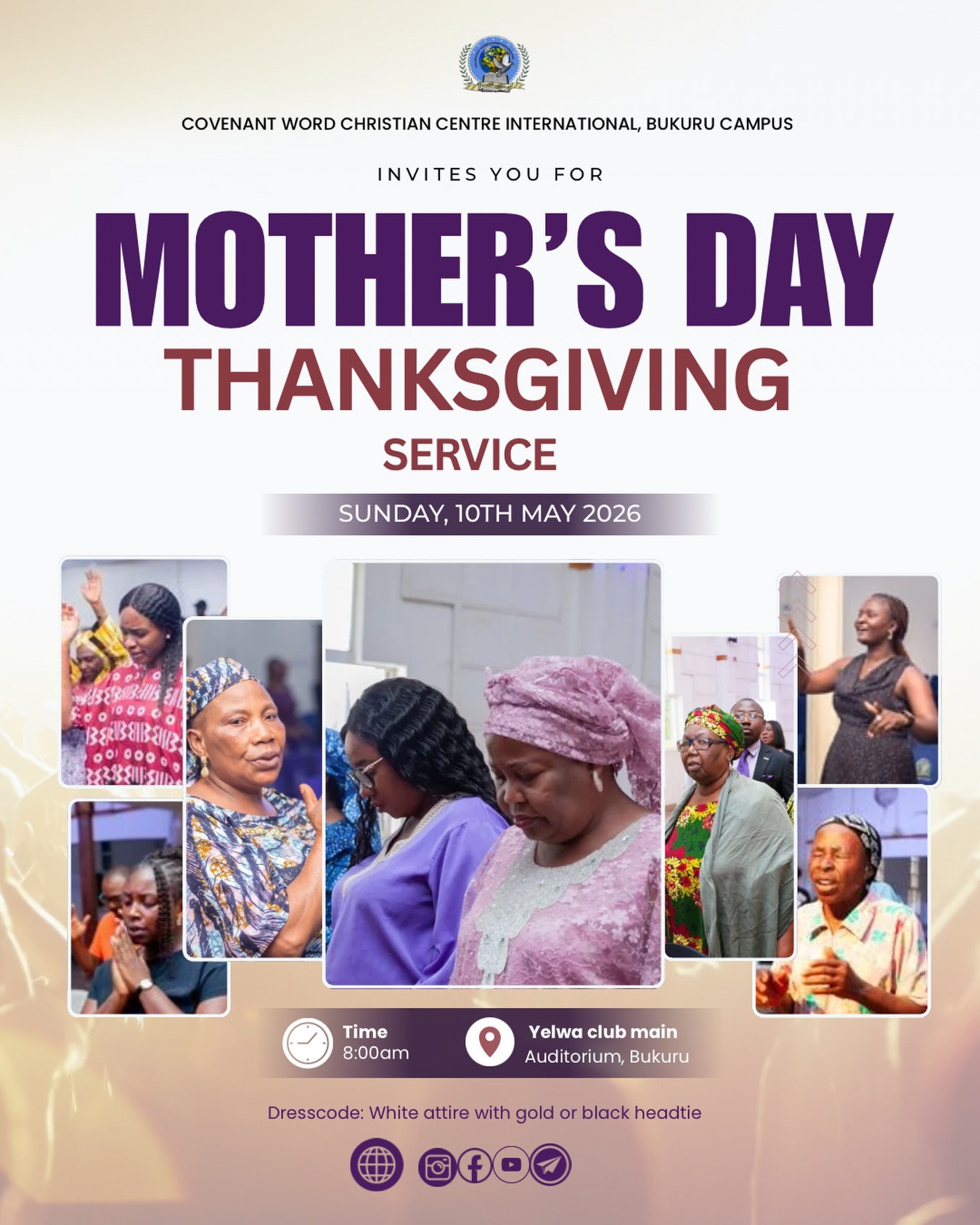 Mother's Day Thanksgiving Service — Sunday 10 May 2026, Yelwa Club Main Auditorium, Bukuru